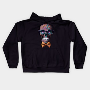 Funny Sugar Candy Skull With Bowtie and Glasses Kids Hoodie